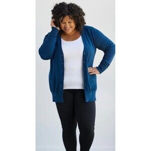 Fair Indigo Rib Knit Button Cardigan Rust Sweater V Neck Size XL